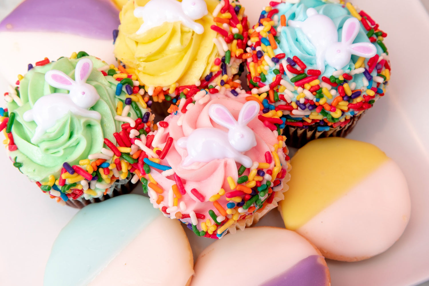 Easter cupcakes and pastel cookies