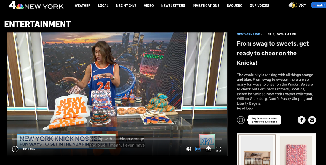 Screenshot of the NBC New York Broadcast featuring New York Knicks cookies from William Greenberg