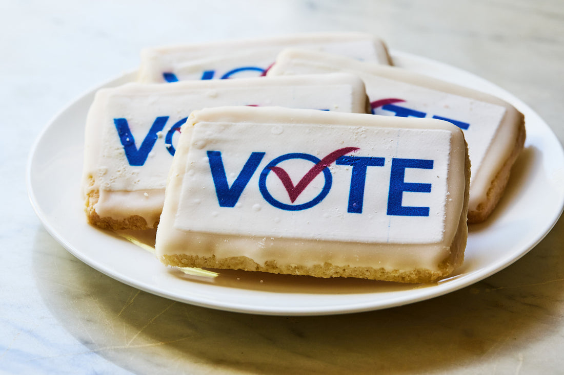  Four William Greenberg Desserts shortbread vote cookies on a white plate