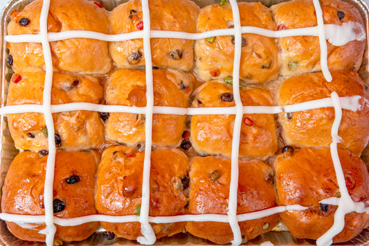 Sheet of Easter hot cross buns from William Greenberg Desserts